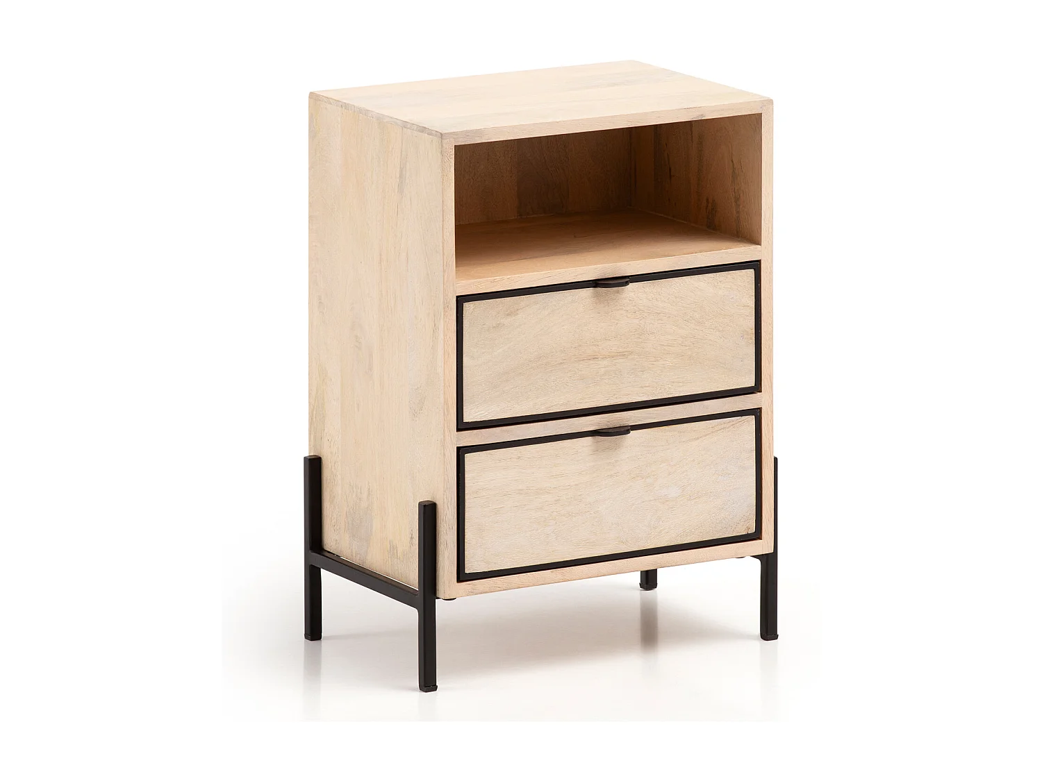 Nachttisch Mango Massivholz / Metall 43x60x30 cm Nachtschrank Boxspringbett, Design Nachtkonsole