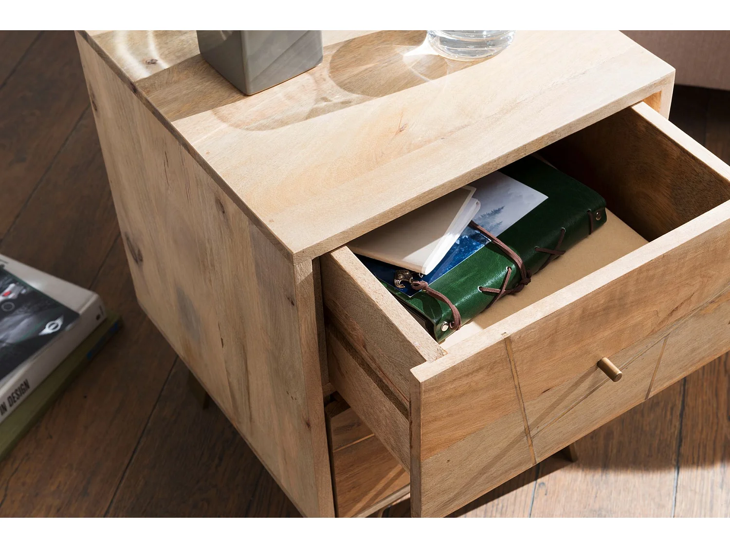 Nachtkonsole SIKAR 40x56x40cm Mango Massivholz Nachtschrank Hoch, Landhaus Nachtkommode