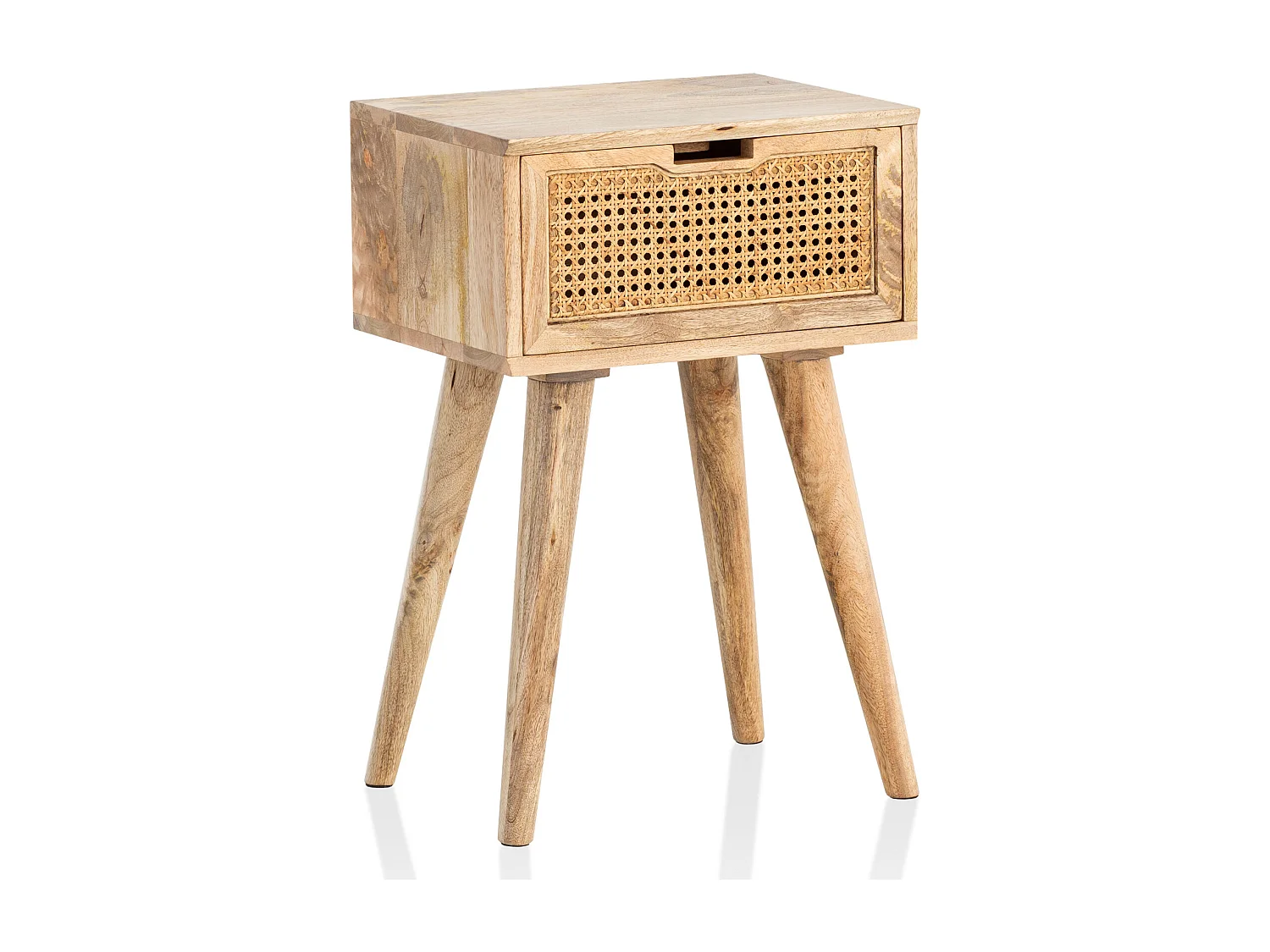 nachtkastje mango massief hout / rotan 40x60x30 cm nachtkastje bruin | Nachtkastje boxspringbed met lade Weens geweven | Nachtkastje met opbergruimte