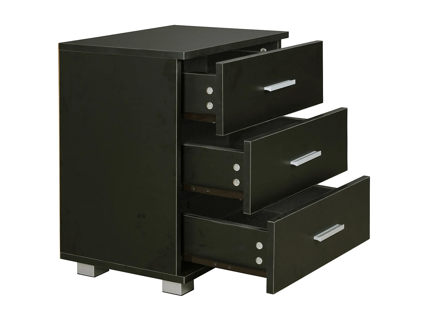 bed NINA Holz nachtkastje met 3 laden modern zwart | Ontwerp nachtkastje 45 x 54 x 34 cm | Small bed