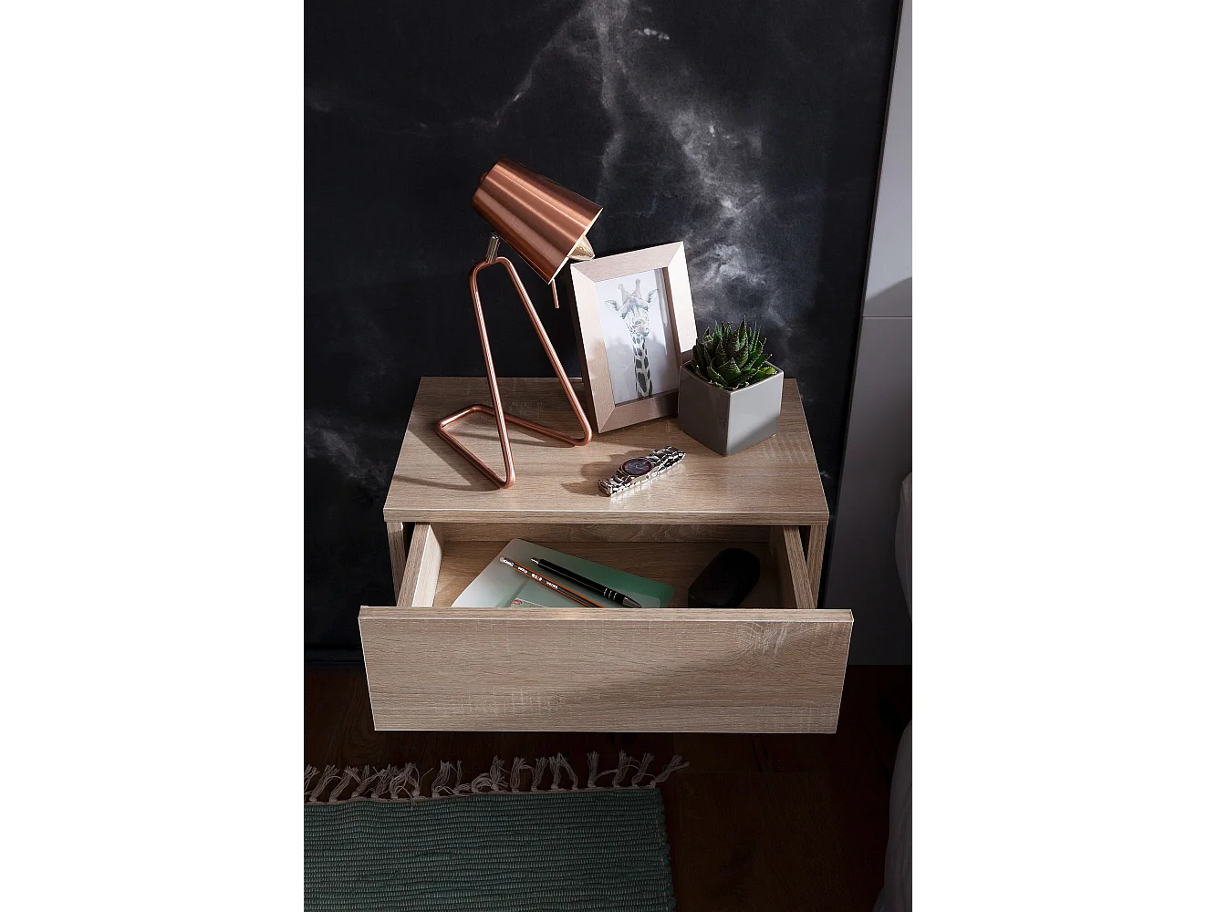 Nachtkonsole ZADAR für Wandmontage 46x15x30cm Sonoma Nachttisch Holz, Wandregal mit Schublade,