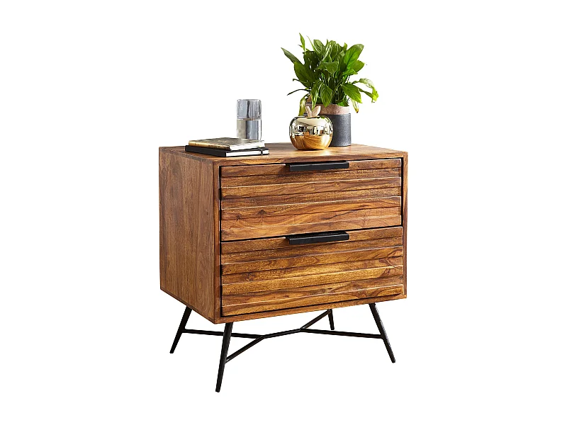 nachtkastje Nishan 60 x 60 x 40 cm Sheesham table | Ontwerp nachtkastje boxspringbed | Nachtkastje met laden | Zijkast met opbergruimte | Nachtkastje hoog