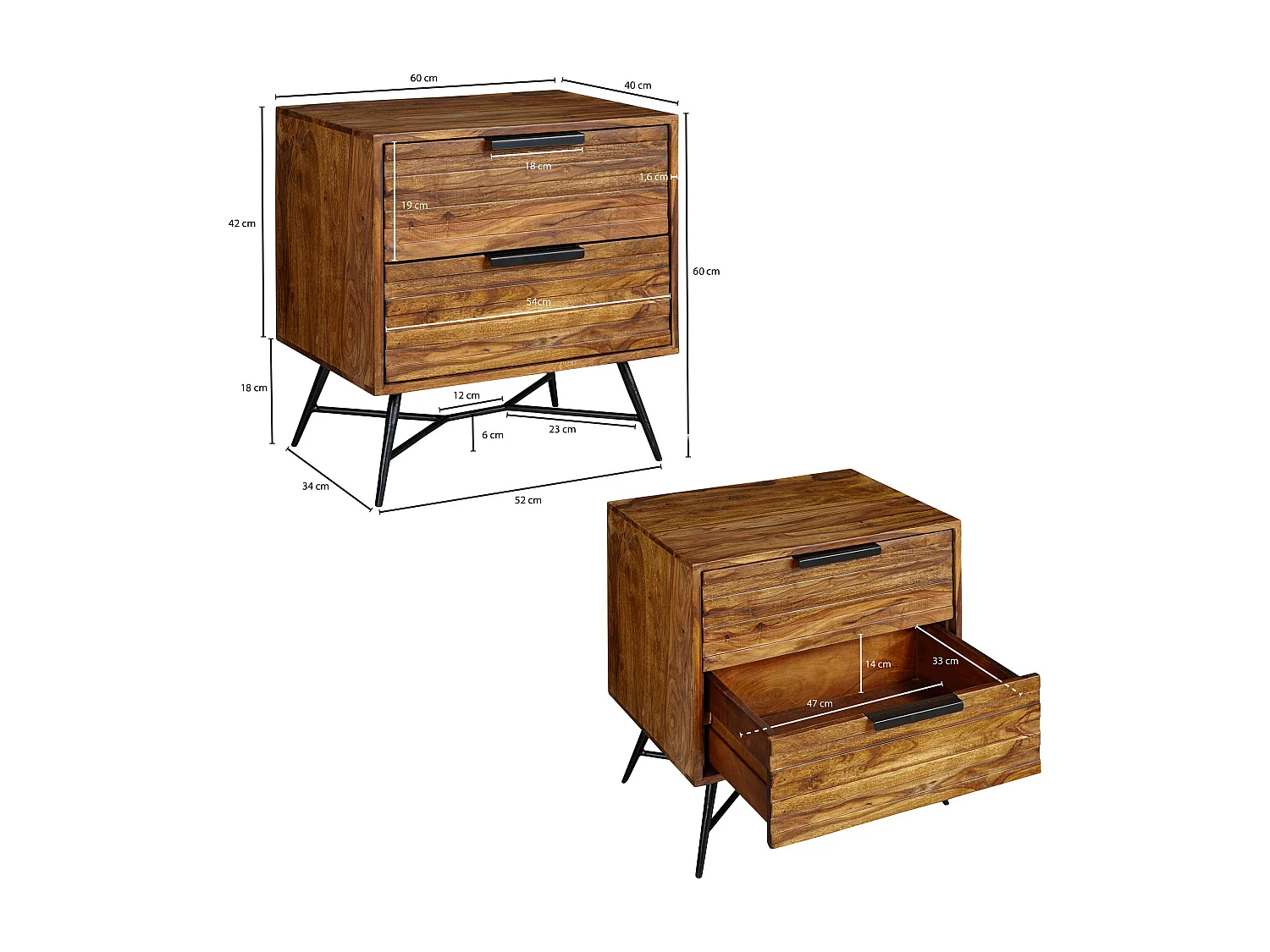 nachtkastje Nishan 60 x 60 x 40 cm Sheesham table | Ontwerp nachtkastje boxspringbed | Nachtkastje met laden | Zijkast met opbergruimte | Nachtkastje hoog