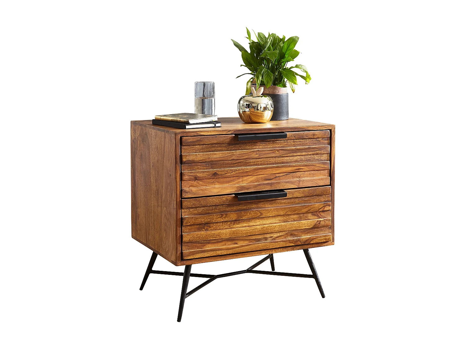 nachtkastje Nishan 60 x 60 x 40 cm Sheesham table | Ontwerp nachtkastje boxspringbed | Nachtkastje met laden | Zijkast met opbergruimte | Nachtkastje hoog