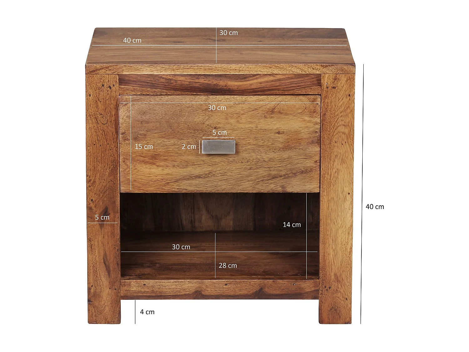 Nachttisch MUMBAI aus Sheesham Massiv-Holz 40 x 40 x 30 cm, Nacht-Kommode braun mit 1 Schublade