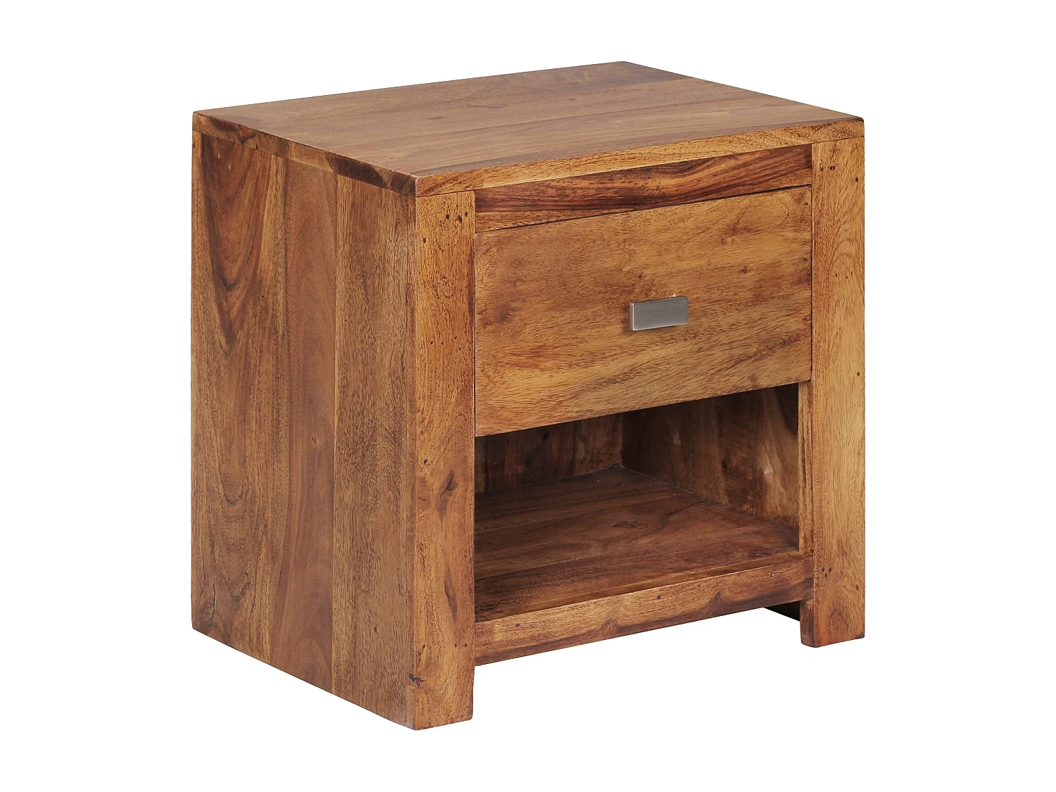 Nachttisch MUMBAI aus Sheesham Massiv-Holz 40 x 40 x 30 cm, Nacht-Kommode braun mit 1 Schublade