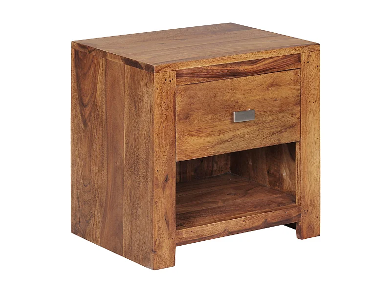 nachtkastje MUMBAI van massief sheeshamhout 40 x 40 x 30 cm | Nachtkastje bruin met 1 lade en 1 opbergvak | Landhuisstijl nachtkastje van echt hout