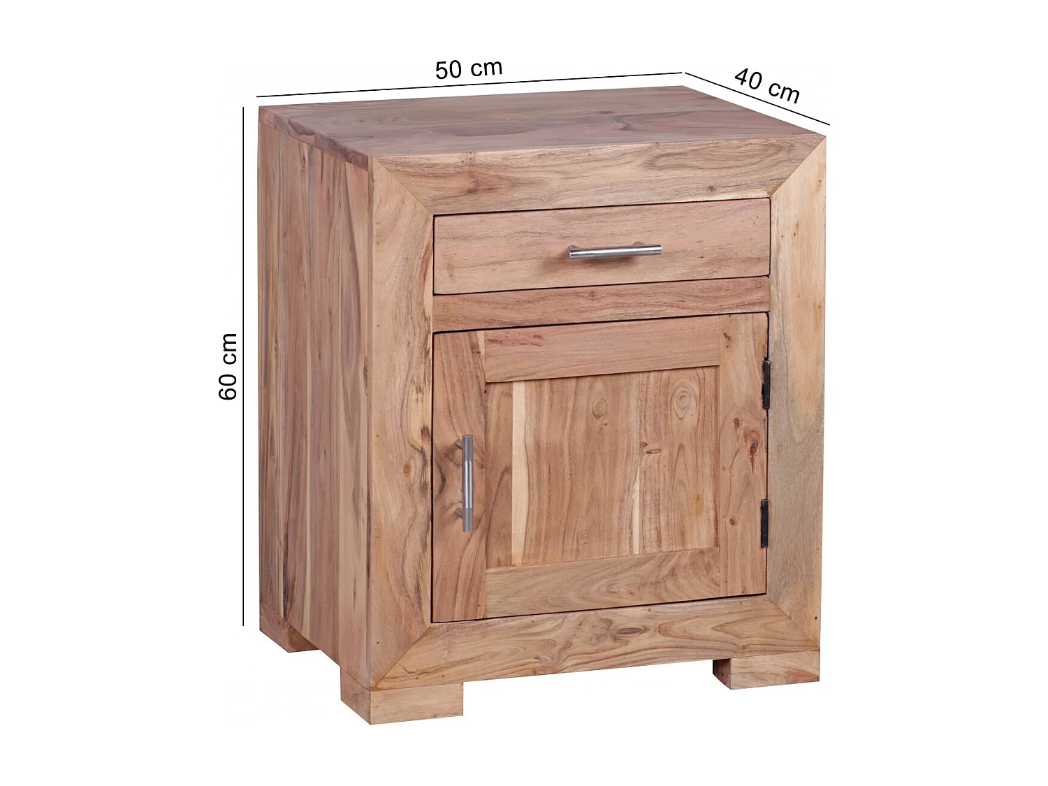 Nachttisch MUMBAI Massivholz Akazie Design Nachtkommode 60 cm mit Schublade und Tür Nachtschrank