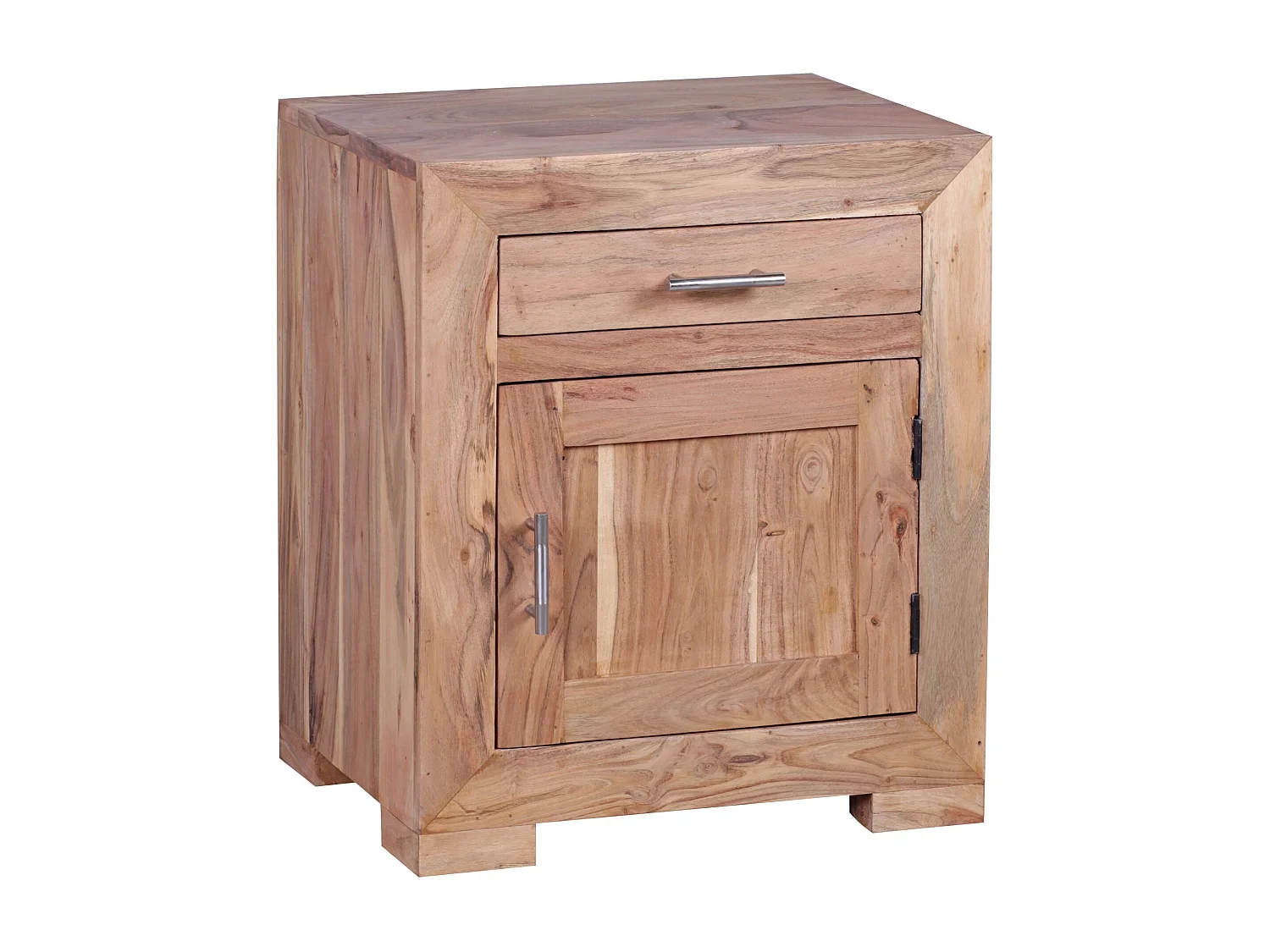 Nachttisch MUMBAI Massivholz Akazie Design Nachtkommode 60 cm mit Schublade und Tür Nachtschrank