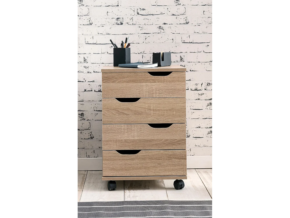 rolcontainer WL5.931 Sonoma 40x60x40cm ladekast kantoorcontainer | Bureaucontainer met laden | Container zijcontainer kantoor met zwenkwielen | Kleine ladecontainer