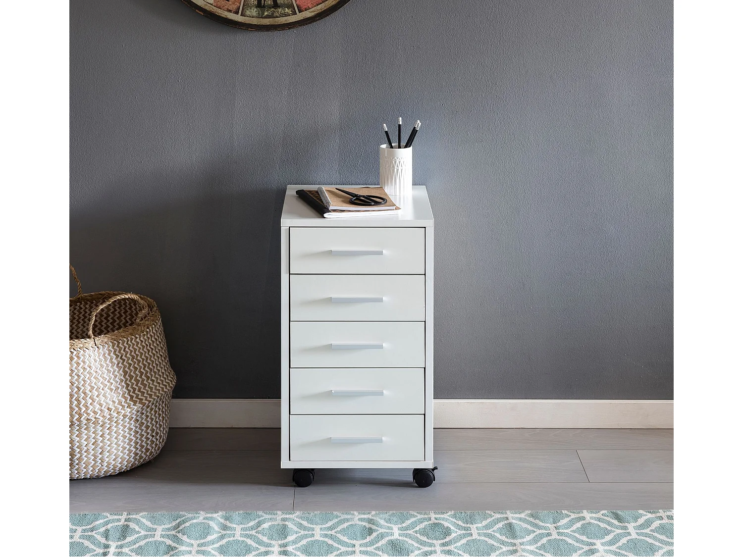 Rolcontainer LISA - Wit 33 x 63 x 38 cm - Vijf laden met wielen