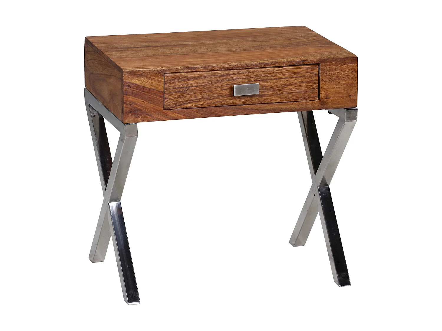 Nachttisch GUNA Massiv-Holz Sheesham Nacht-Kommode 45 cm 1 Schublade mit Metallbeine Nachtschrank