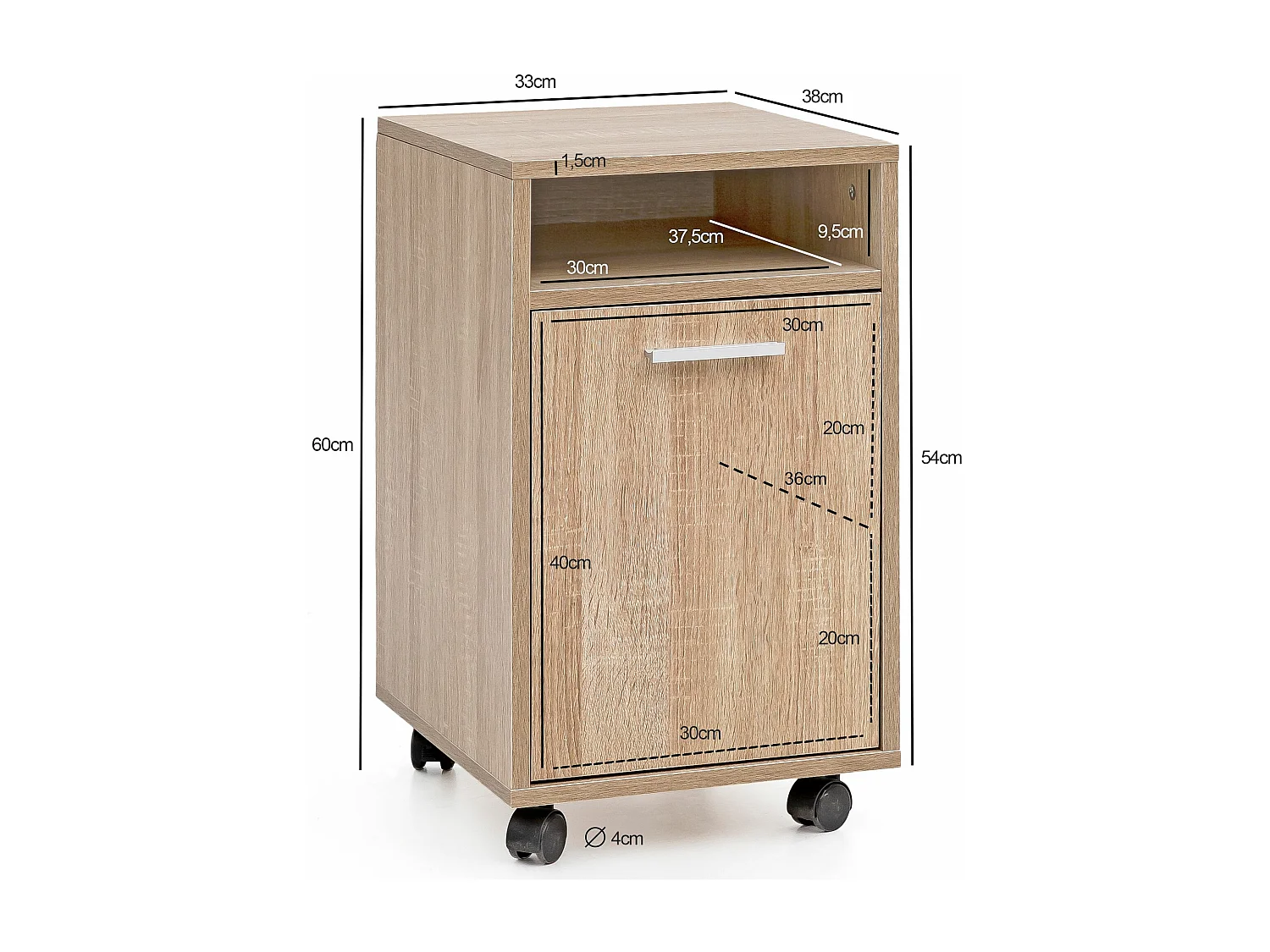 Rolcontainer WL5.929 - Sonoma 33x60x38cm - Praktische bureaucontainer met wielen