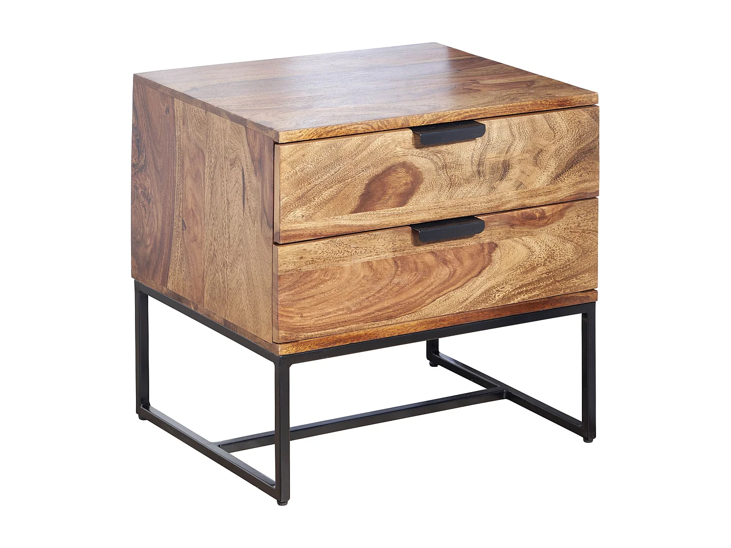 Nachttisch Sheesham Massivholz / Metall 50x40x51 cm Nachtschrank Boxspringbett, Design