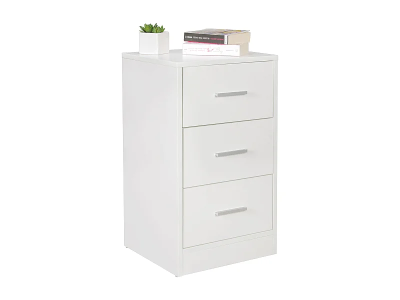 bed OLAV Holz nachtkastje met 3 laden moderne witte | Ontwerp nachtkastje 37,5 x 68 x 35 cm | Extra hoge bed