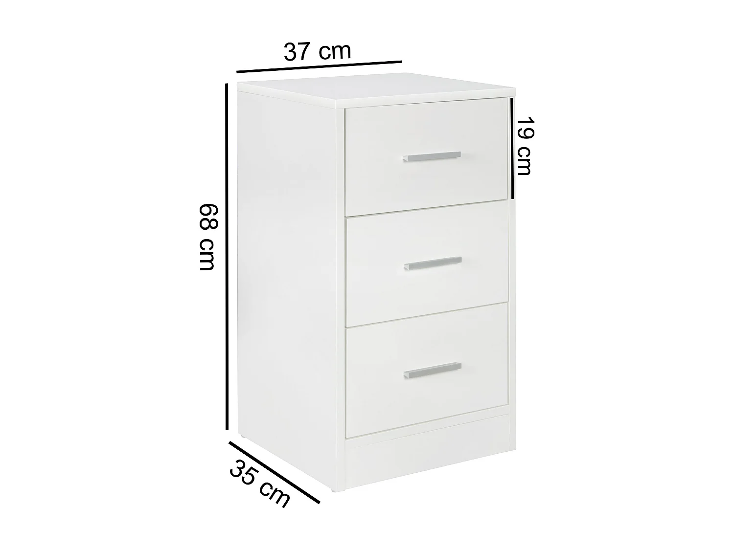 bed OLAV Holz nachtkastje met 3 laden moderne witte | Ontwerp nachtkastje 37,5 x 68 x 35 cm | Extra hoge bed