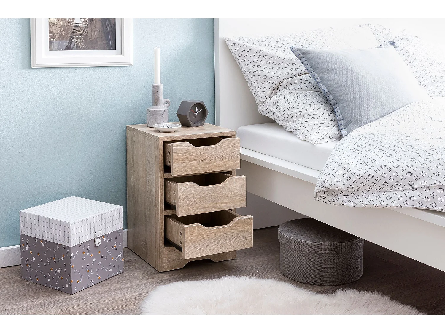 nachtconsole WL5.705 31x49x31 cm Sonoma met 3 laden | Bruin nachtkastje met opbergruimte | Nachtkastje Simple Modern | Nachtkastje Klein | Nachtkastje slaapkamer