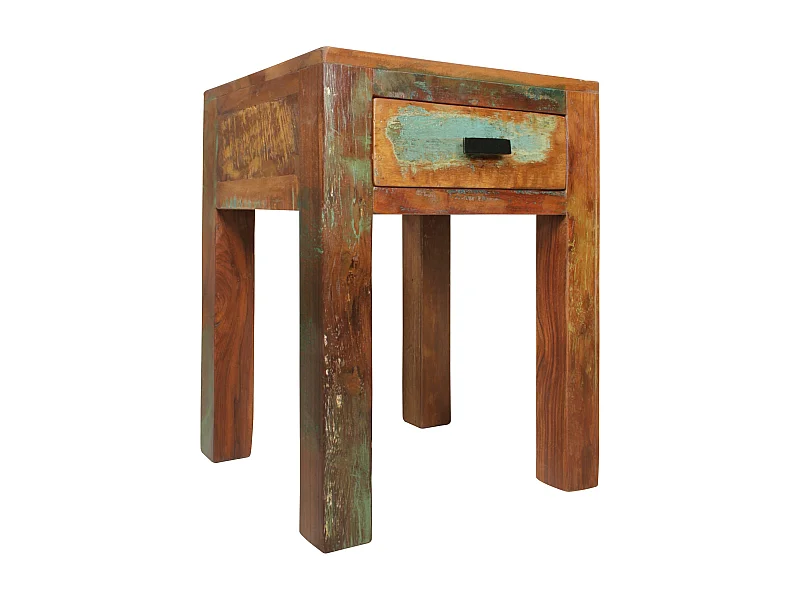 Shabby Chic nachtkastje / nachtkastje mangoboom DELHI lade met donker bruin | Ontwerp nachtkastje 40 x 40 x 55 cm | Kleine bijzettafel Living