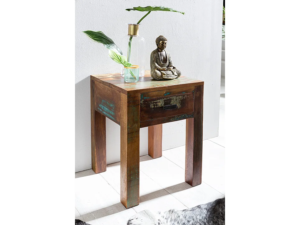 Shabby Chic nachtkastje / nachtkastje mangoboom DELHI lade met donker bruin | Ontwerp nachtkastje 40 x 40 x 55 cm | Kleine bijzettafel Living