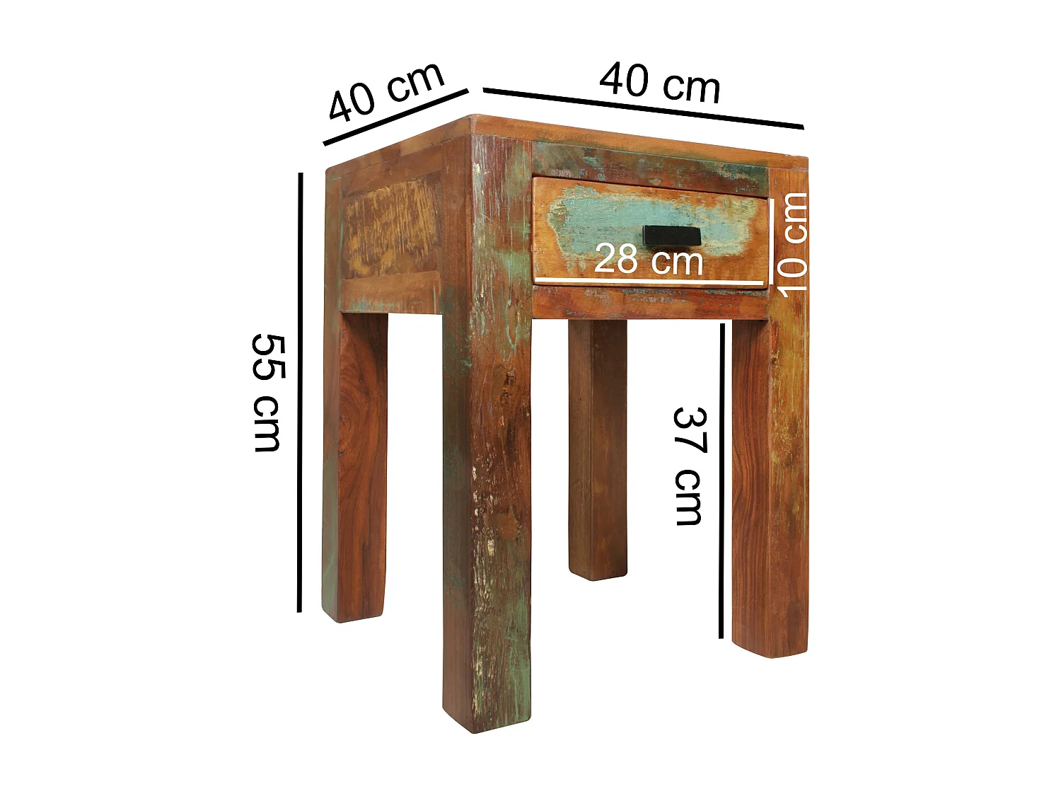Nachttisch Kalkutta 40 x 40 x 55 cm, Mango Massivholz Nachtkästchen mit Schublade, Kleiner