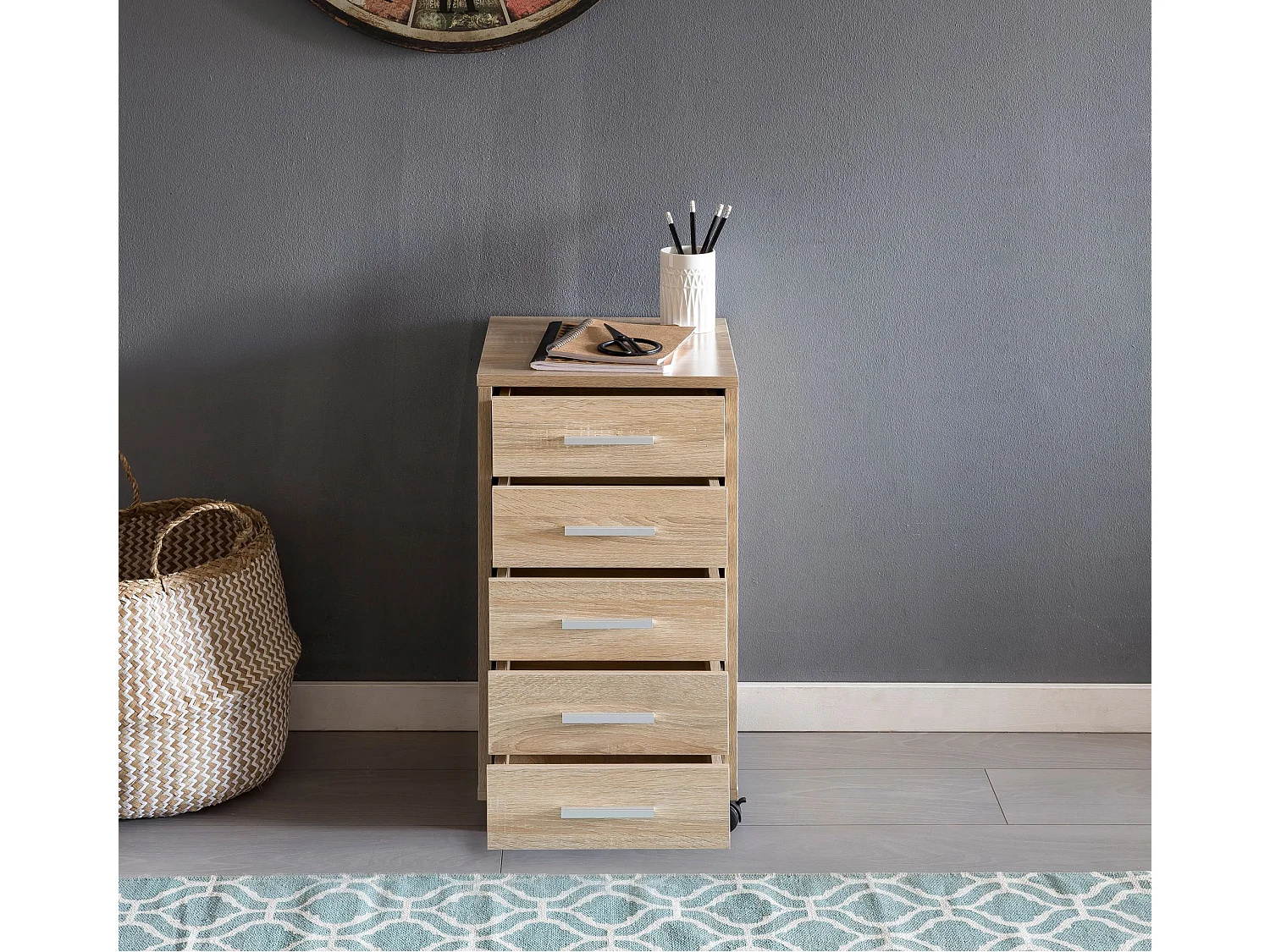 Rollcontainer LISA - Sonoma 33 x 63 x 38 cm - Vijf laden met wielen