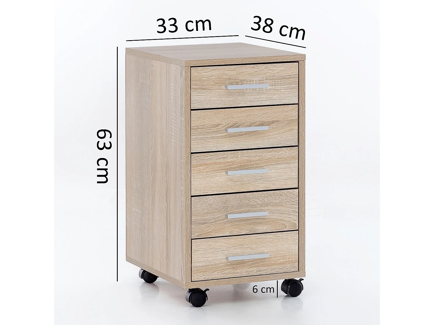 Rollcontainer LISA - Sonoma 33 x 63 x 38 cm - Vijf laden met wielen