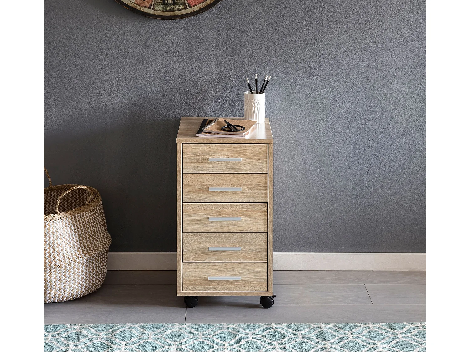 Rollcontainer LISA - Sonoma 33 x 63 x 38 cm - Vijf laden met wielen