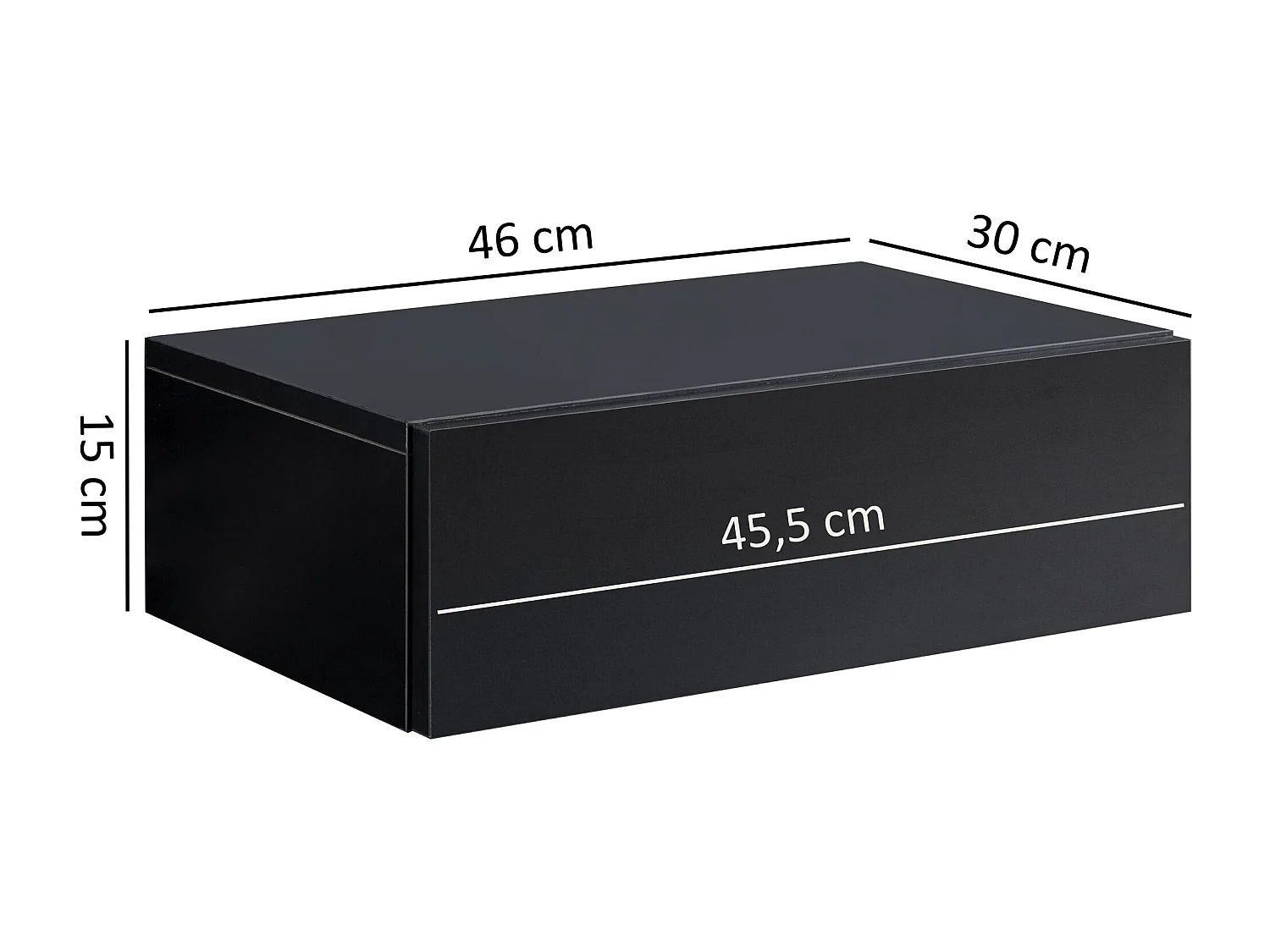 Nachtkonsole ZADAR für Wandmontage 46x15x30cm Schwarz Nachttisch Holz, Wandregal mit Schublade,