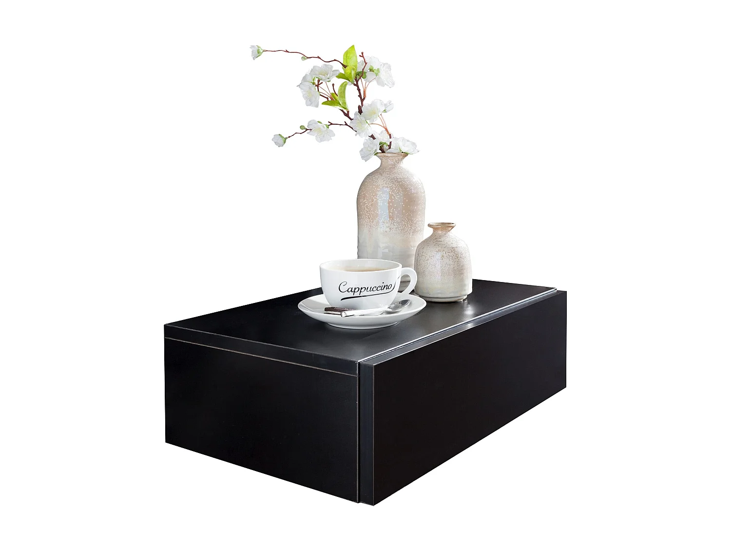 Nachtkonsole ZADAR für Wandmontage 46x15x30cm Schwarz Nachttisch Holz, Wandregal mit Schublade,