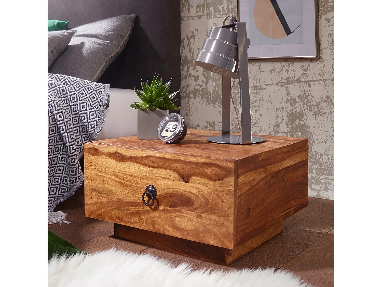 design nachtkastje MUMBAI massief hout sheesham 40x40x25 cm | Moderne nachtkastjes | Nachtkastje natuurlijk hout nachtkastje