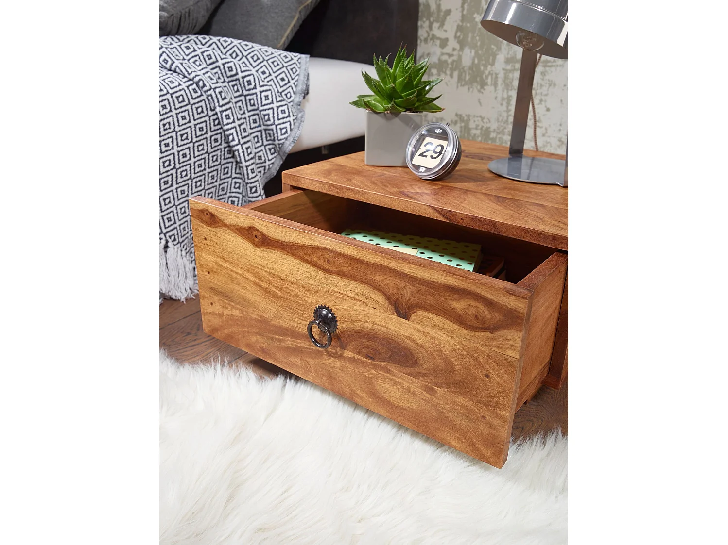 design nachtkastje MUMBAI massief hout sheesham 40x40x25 cm | Moderne nachtkastjes | Nachtkastje natuurlijk hout nachtkastje