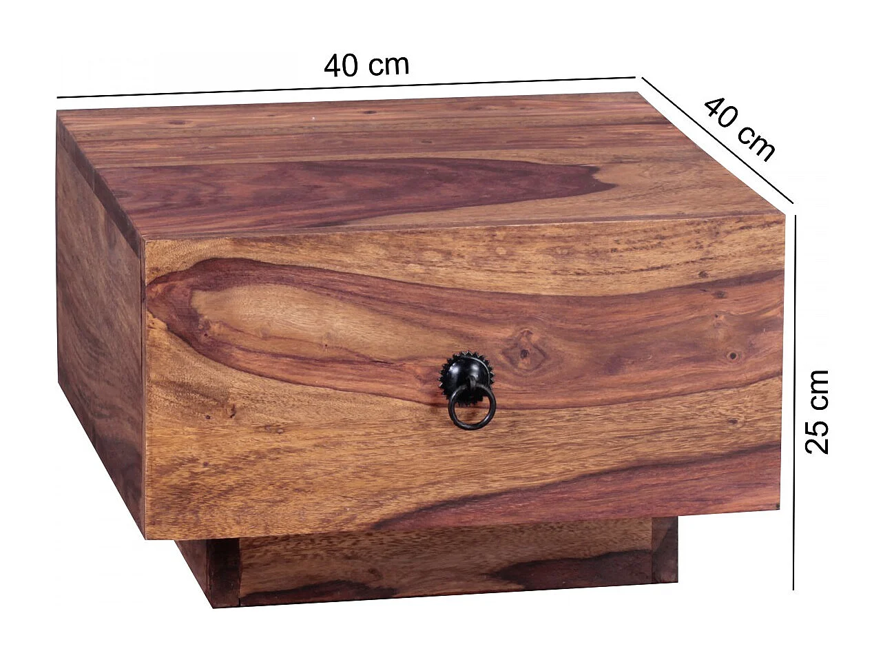 Design Nachttisch MUMBAI Massiv-Holz Sheesham 40x40x25 cm, Moderne Nacht-Kommode mit Schublade,