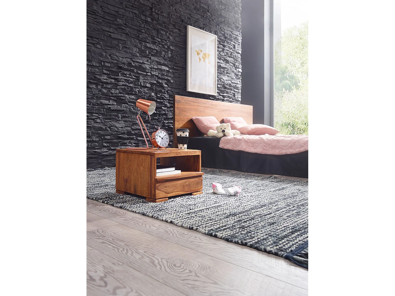 nachtkastje MUMBAI massief houten sheesham nachtkastje 30 cm 1 ladeplank nachtkastje landelijke stijl echt hout