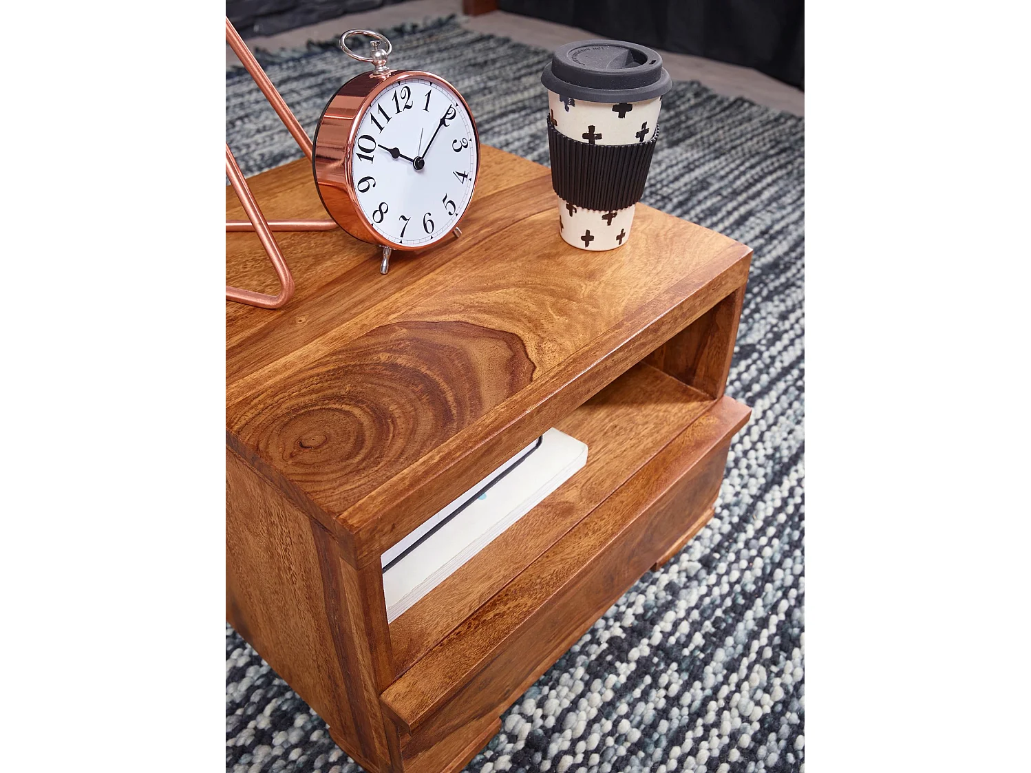 nachtkastje MUMBAI massief houten sheesham nachtkastje 30 cm 1 ladeplank nachtkastje landelijke stijl echt hout