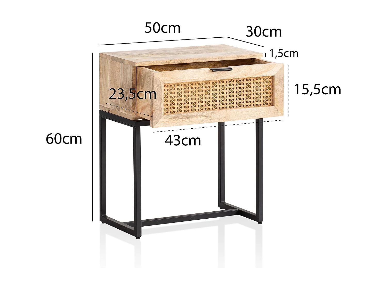 Nachtkonsole Mango Massivholz / Rattan 50x60x30 cm Nachttisch Braun, Nachtkommode Boxspringbett
