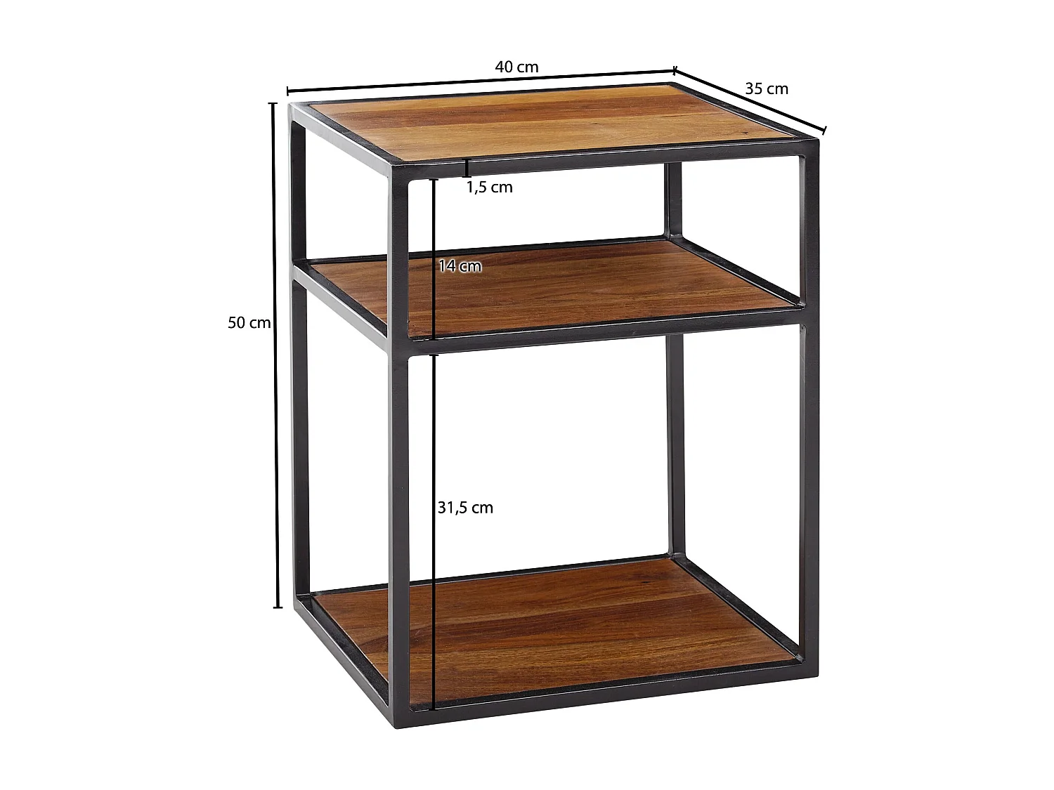 Nachttisch Sheesham Massivholz / Metall 40x50x35 cm Beistelltisch Hoch, Design Nachtkonsole