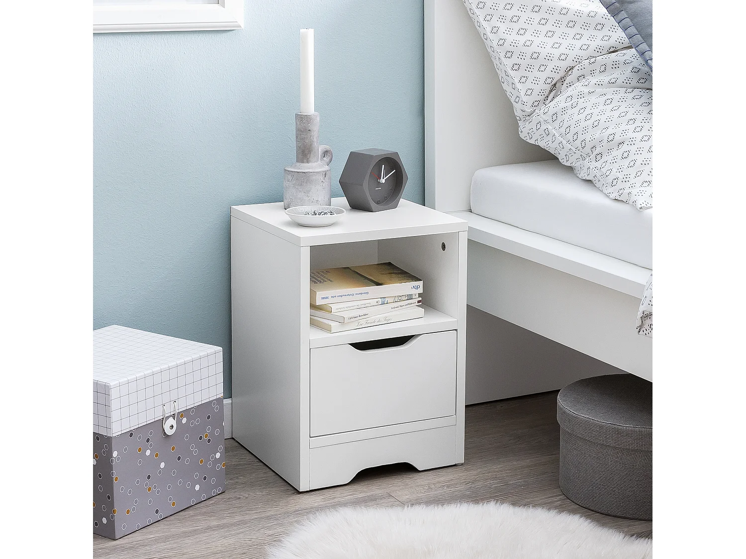 WL5.700 31x43x31cm Wit Matt 1 lade en opbergvak | Wit nachtkastje met opbergruimte | Nachtkastje Simple Modern | Nachtkastje Klein | Nachtkastje slaapkamer