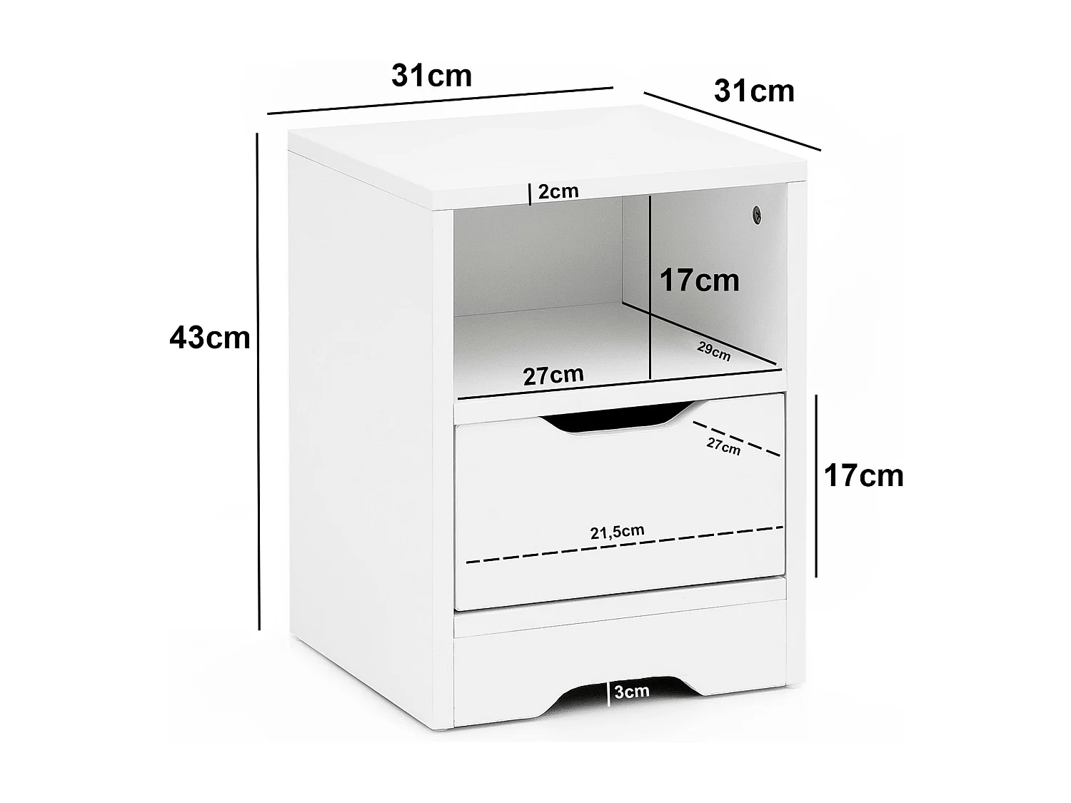 WL5.700 31x43x31cm Wit Matt 1 lade en opbergvak | Wit nachtkastje met opbergruimte | Nachtkastje Simple Modern | Nachtkastje Klein | Nachtkastje slaapkamer