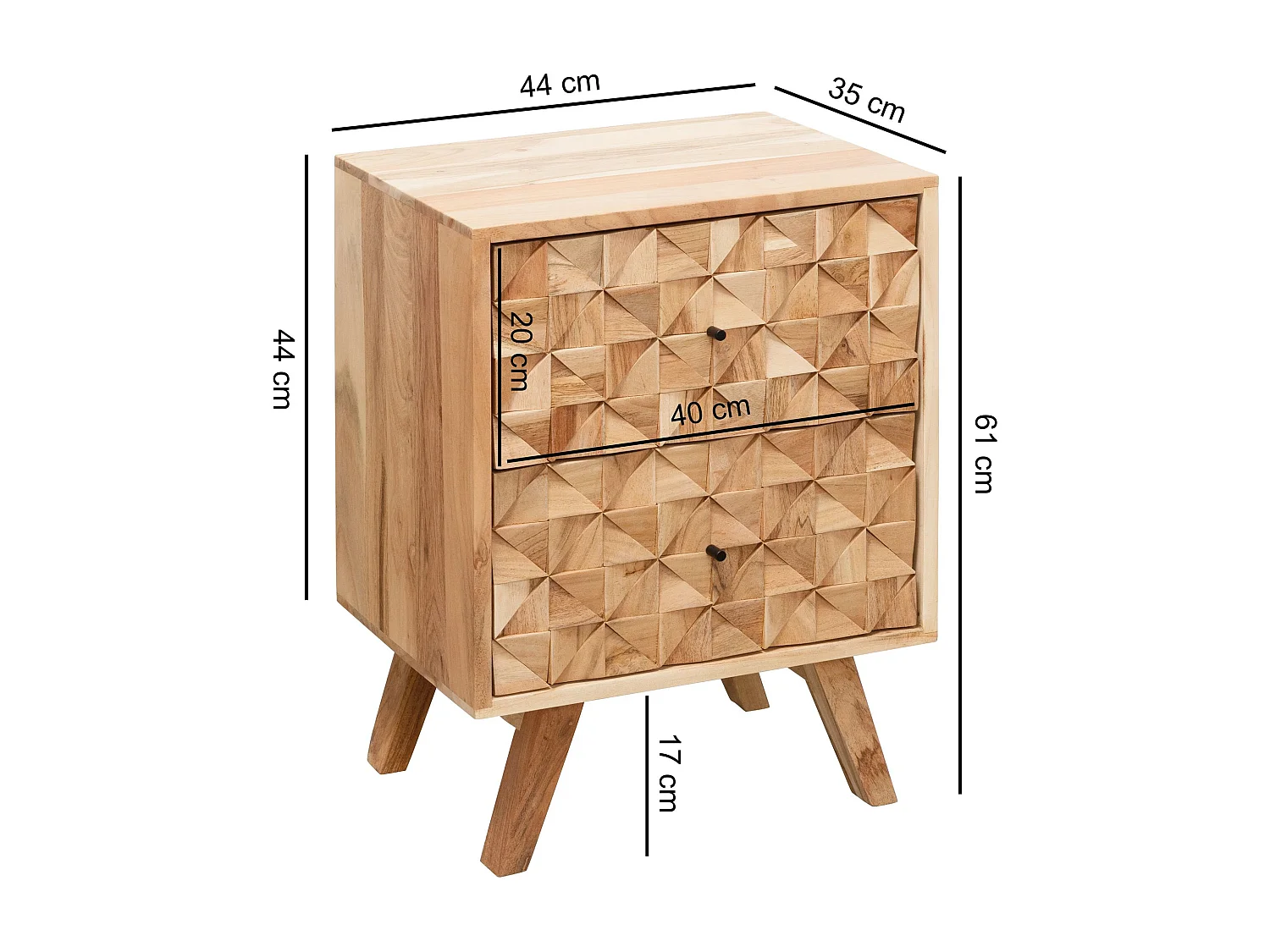 Nachtkonsole REWA 44x61x35cm Akazie Massivholz Nachtschrank Hoch, Landhaus Nachtkommode
