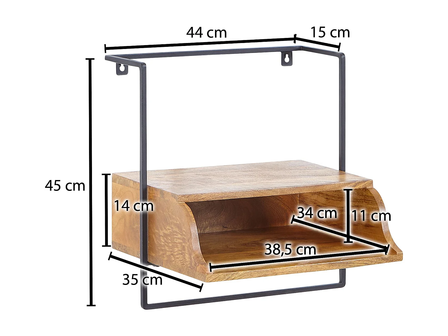 Nachtkonsole für Wandmontage 44x45x35 cm Nachttisch Mango Massivholz, Nachtschrank mit Ablage,