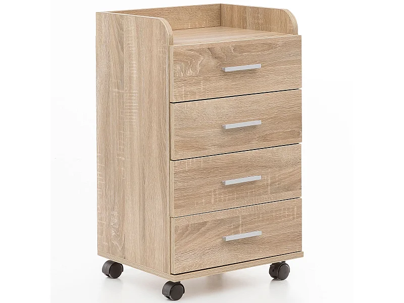 rolcontainer WL5.749 40x70,5x33cm Sonoma | Bureaucontainer Rolkast 4 laden | Hedendaagse ladekast met zwenkwielen | Standcontainer Kantoorcontainer Zijcontainer