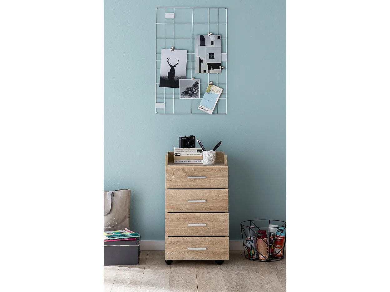 rolcontainer WL5.749 40x70,5x33cm Sonoma | Bureaucontainer Rolkast 4 laden | Hedendaagse ladekast met zwenkwielen | Standcontainer Kantoorcontainer Zijcontainer