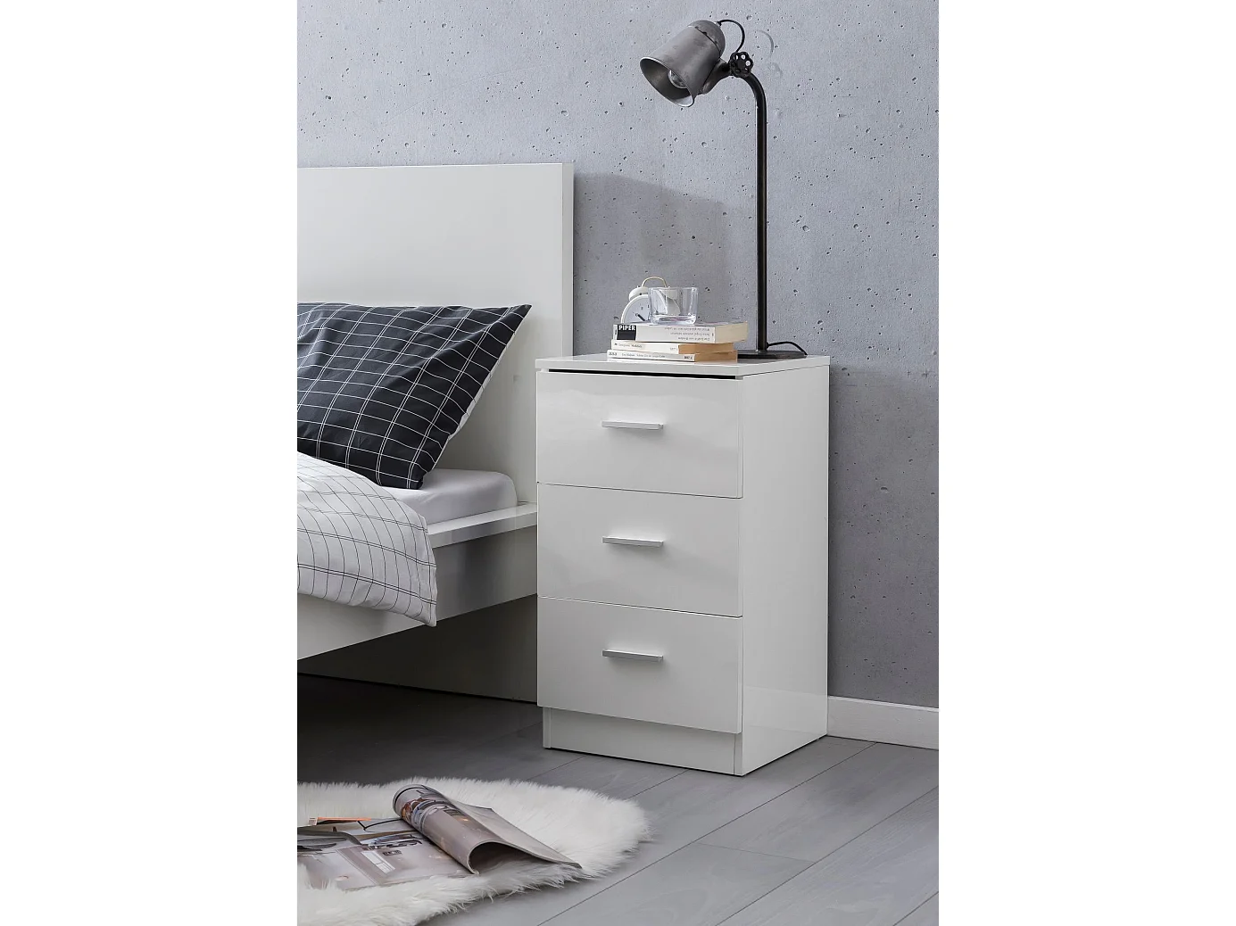 Wit WL5.868 38x66,5x35cm Hout Nachtkastje Hoogglans | Nachtkastje voor boxspringbed | Slaapkamer nachtkastje | Nachtkastje met 3 laden | Bed dressoir boxspring