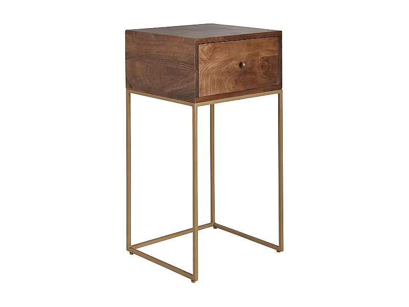 Nachttisch Mango Massivholz / Metall 40x75,5x35 cm Nachtschrank Boxspringbett, Design Nachtkonsole