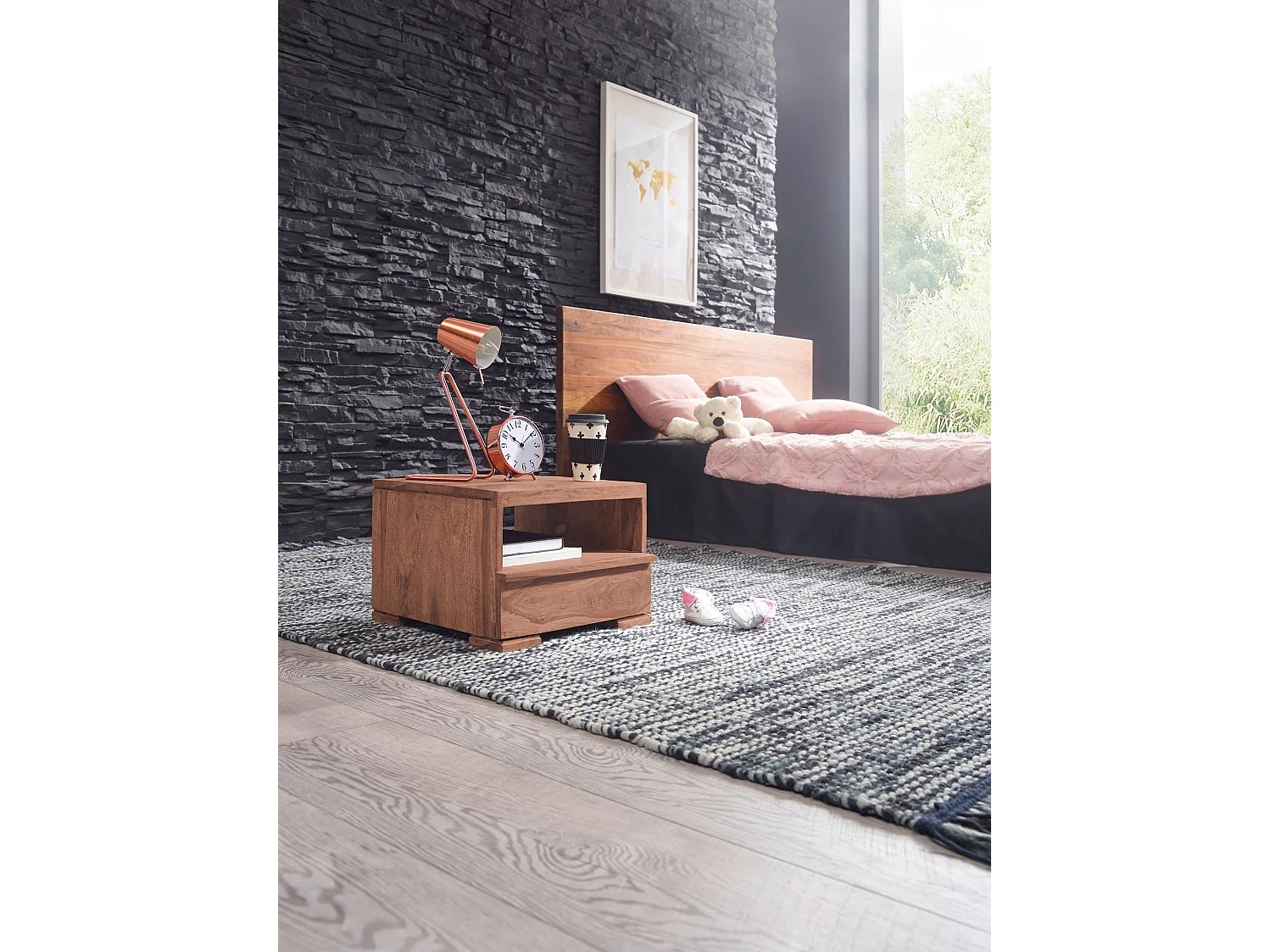 nachtkastje MUMBAI massief hout acacia nachtkastje 30 cm 1 lade opberger nachtkastje landelijke stijl echt hout