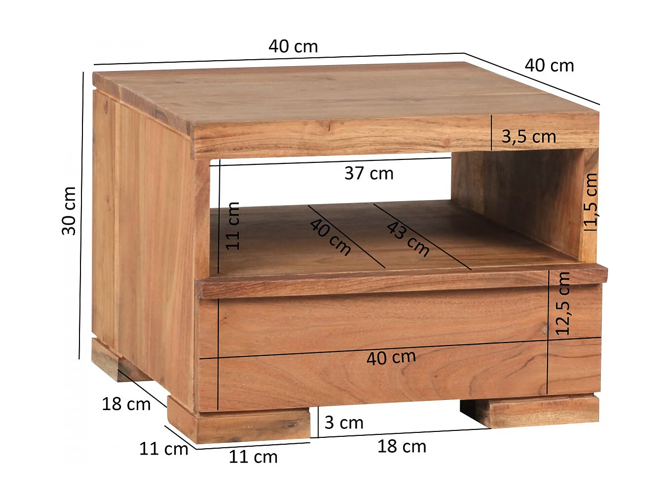 nachtkastje MUMBAI massief hout acacia nachtkastje 30 cm 1 lade opberger nachtkastje landelijke stijl echt hout
