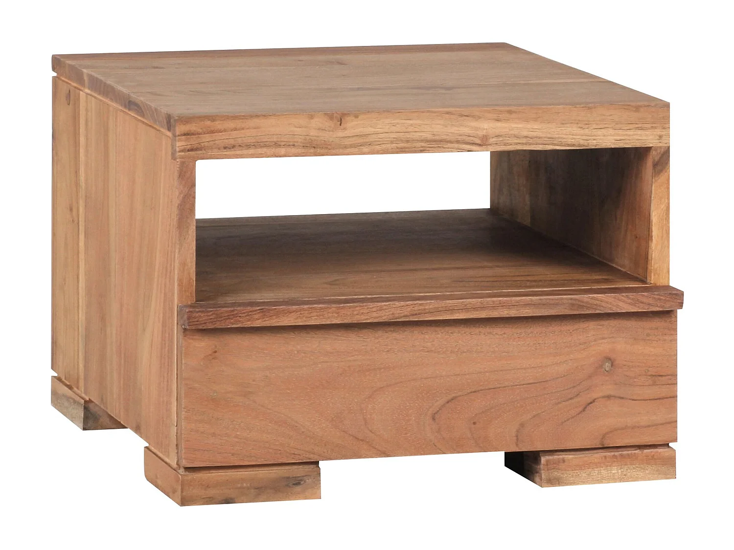 Nachttisch MUMBAI Massiv-Holz Akazie Nacht-Kommode 30 cm 1 Schublade Ablage Nachtschrank