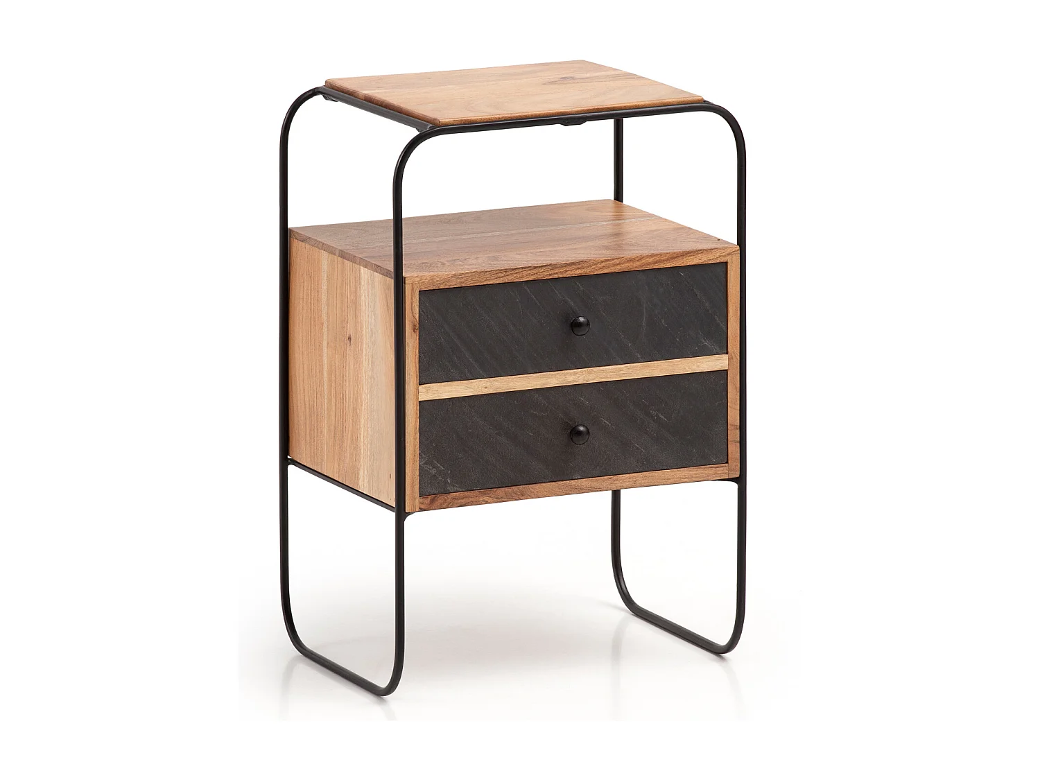 Nachtkastje - Massief Acaciahout/Steenlook 40x60x30 cm - Handgemaakt en uniek