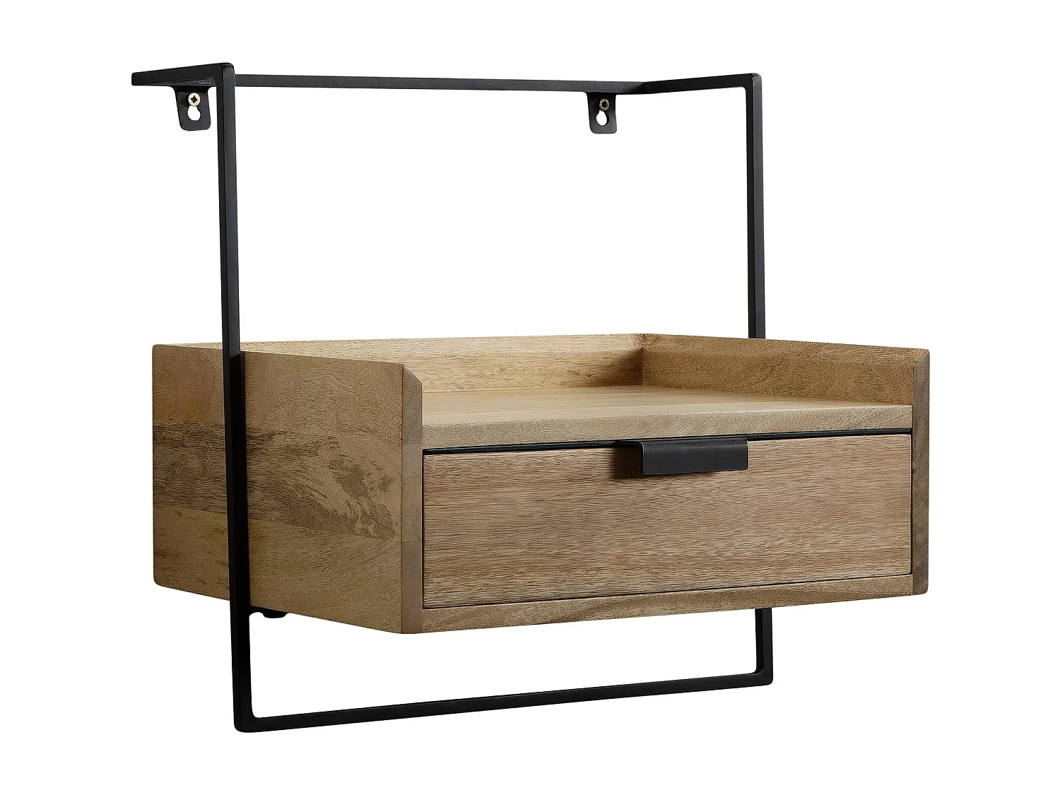 nachtconsole voor wandmontage 44x45x35 cm mango massief hout lichtbruin, nachtkastje met lade, zwevende wandplank voor boxspringbed, nachtkastje hangend