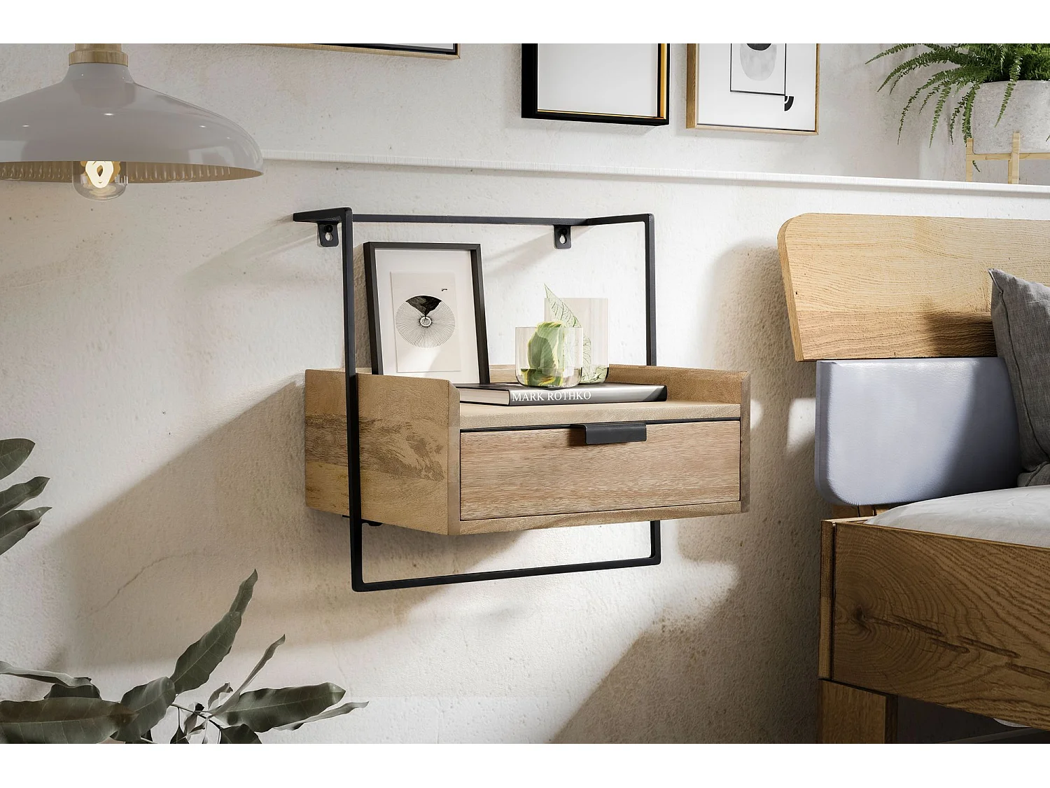 Nachtkonsole für Wandmontage 44x45x35 cm Mango Massivholz Hellbraun, Nachttisch mit Schublade,